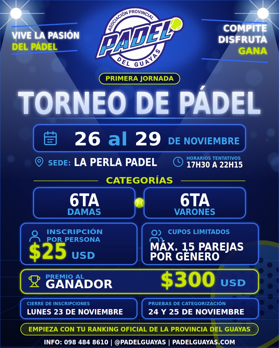 Torneo de Pádel Guayas: Primera jornada